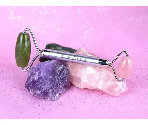 Rodillo Facial Doble Jade + Cuarzo Rosa Gem Pwr 2 En 1