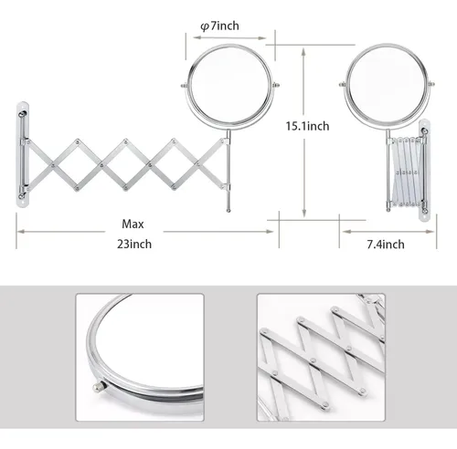 Espejo Baño Extensible 7 Cromo 1x/3x Aumento Ajustable