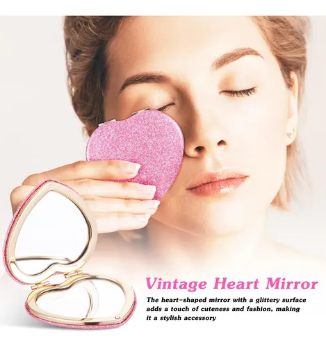 Espejo Compacto De Viaje Con Forma De Corazón,plegable,doble
