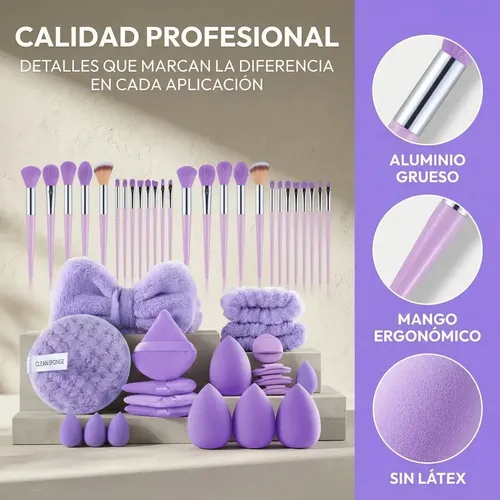 Set 46 Piezas Brochas Y Esponjas Maquillaje