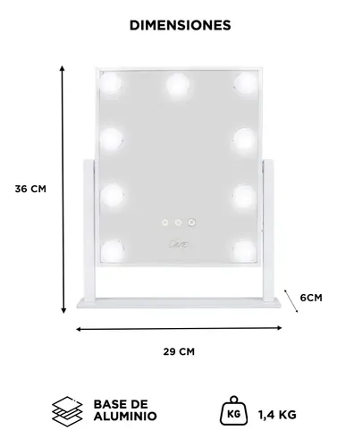 Espejo Para Maquillaje Gadnic Luz Led 3 Modos Táctil Belleza