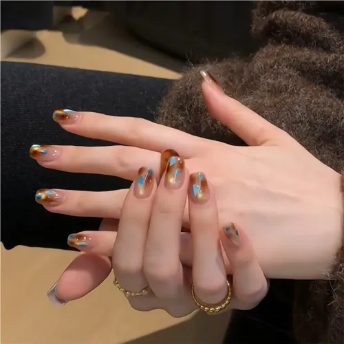 Uñas Cortas Ovaladas Amber Coast Cat’s Eye