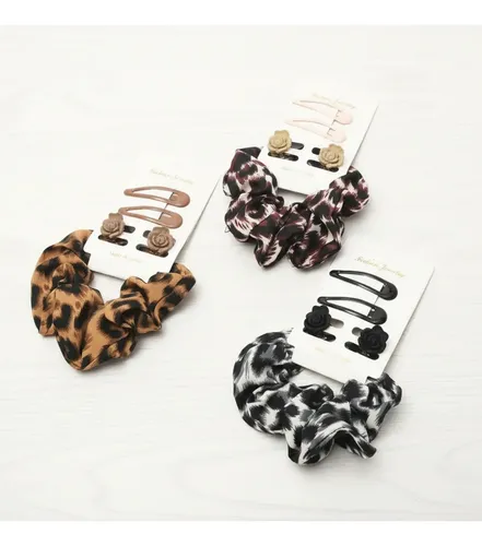Set Scunzy, Broches Y Tik Tak Animal Print Para Mujer