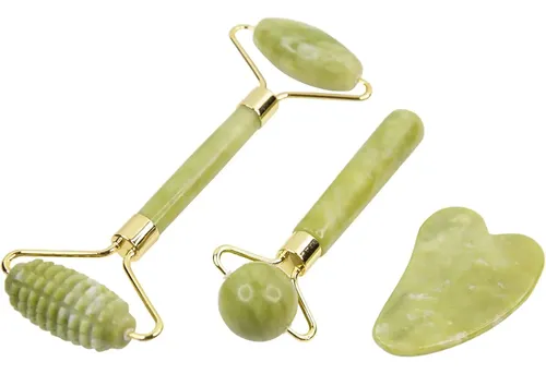 Set Masajeador Facial 3 En 1 Jade Natural Para Piel