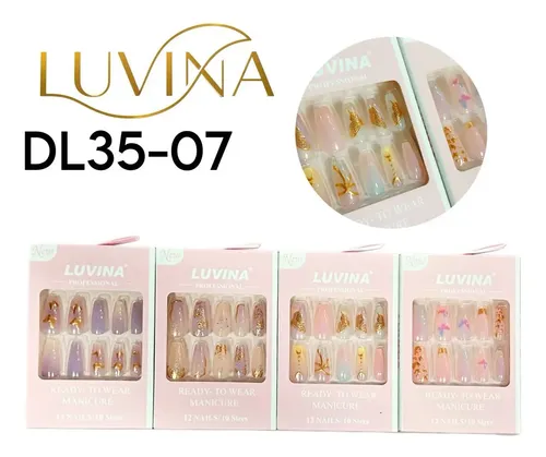 Kit 12 Uñas Postizas Press On Con Adhesivos Nails Luvina Dl35-07