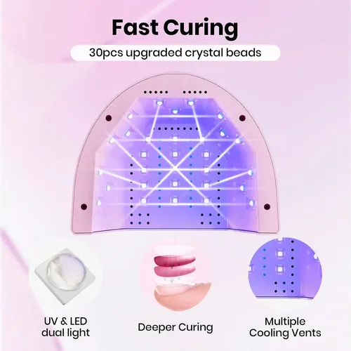 Lámpara Uv Led Rosa Con 3 Tiempos Para Uñas Gel
