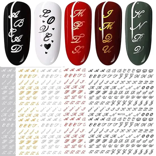Pegatinas Para Decoración De Uñas Con Letras Antiguas, 6 Hoj