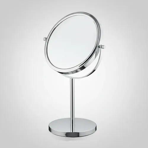 Espejo Cromado Aumento 8x Baño Pie Maquillaje 17.5 Cm Diam
