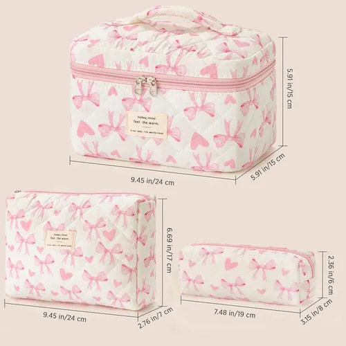 Set 3 Bolsas Maquillaje Algodón Acolchado Grande Neceser