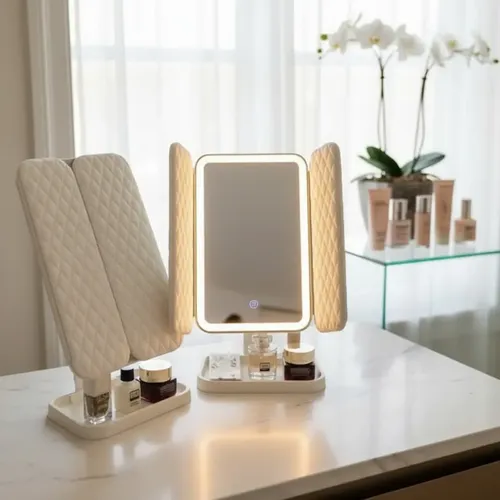 Espejo Led Tríptico Recargable Blanco Belleza Y Maquillaje