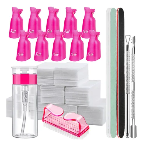 Fandamei Kit Quita Esmalte Gel Clips Rosa Completo