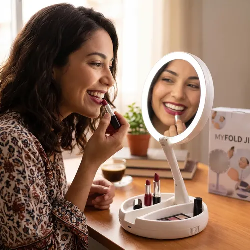 Espejo Doble Cara Luz Led Maquillaje Articulado Aumento Base