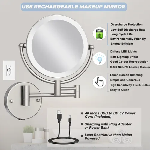 Espejo De Maquillaje Ledoole 8  Recargable Con Aumento 1x/10