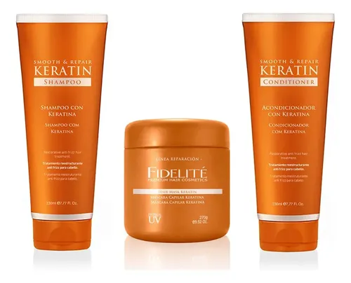 Kit Reparacion Total Anti Frizz Fidelite Keratina Shampoo + Acondiconador + Mascara + Crema de Peinar + Brillo Argan Tratamiento Nutricion Cabello Seco