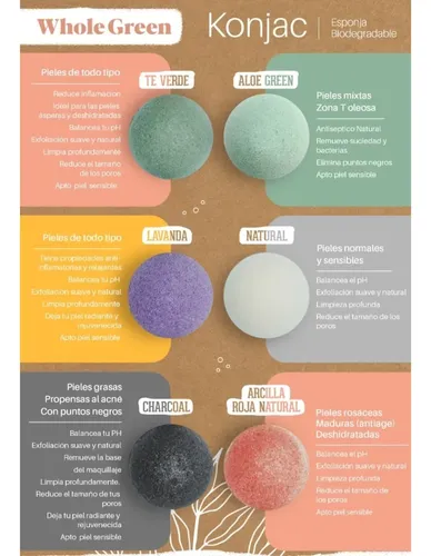 Esponja Facial Konjac Whole Green Biodegradable Natural