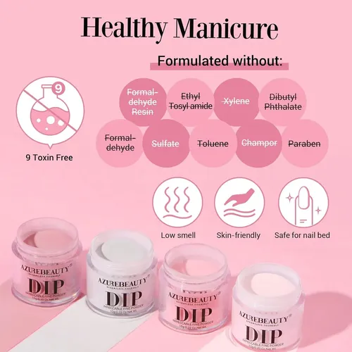 Kit De Uñas Dip Powder Azurebeauty, 4 Colores, 10 G