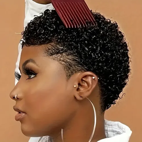 Peluca Corta Rizada Para Mujer Afro, 100% Rizada
