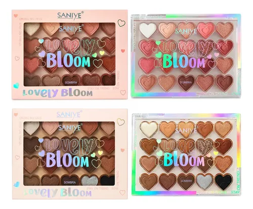 Paleta Sombras Saniye Lovely Bloom Corazones Glitter Matte Tono 01. Rosa