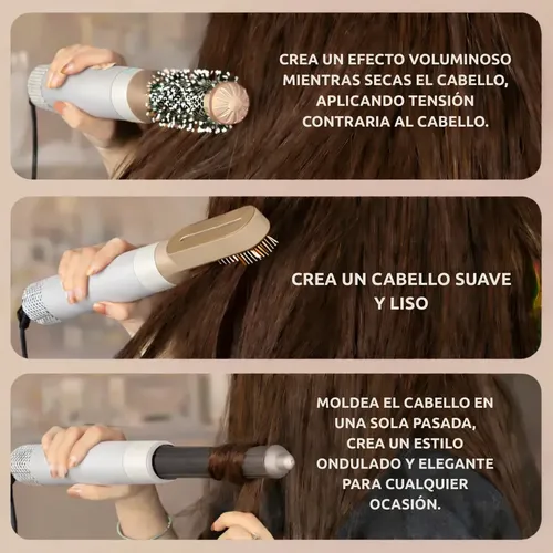 Set Modelador Cepillo Secador Pelo 5 En 1 Electrico Rulos Rosa
