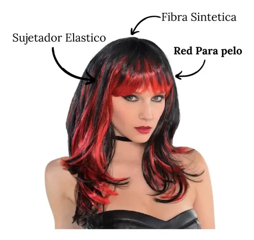 Peluca Vampireza Larga Con Flequillo Lacio Cotillon Disfraz