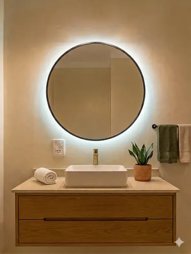 Espejo Luz Led 70 Cm Redondo Moderno Tecla Oculta
