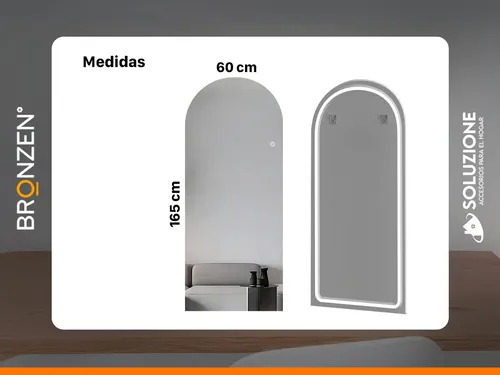 Espejo Forma Medio Premium Luz Led Trasera 165 X 60 Cm