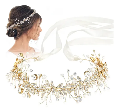 Tocado Novia Oro Cabello Pedreria Accesorios Tiara Diadem /s