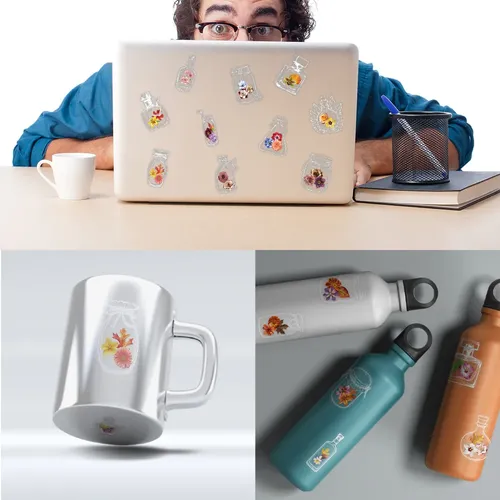 50pcs Pack De Stickers De Flores Secas En Botella