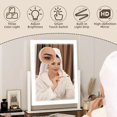 Espejo De Maquillaje Fennio Led 33x42cm Con Luz Blanco