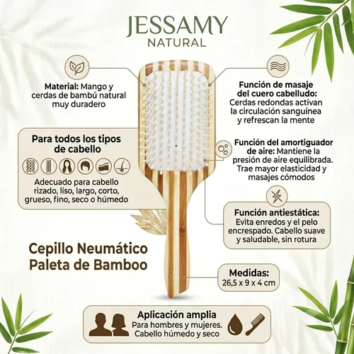 Set Cepillo Paleta Y Peine De Bambú Ecológico Antifrizz