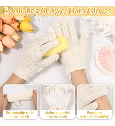 Juego De Guantes Exfoliantes Anezus Y Toalla Beige