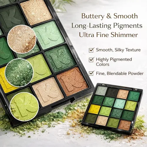 Paleta De Sombras K’apeine Green 16 Colores Mate Y Glitter