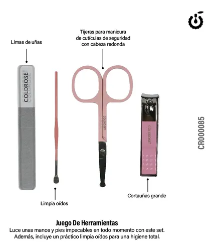 Set De Manicura Pedicura 4pzs Cortaúñas Tijeras Lima Coldros