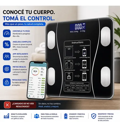 Balanza Digital Bluetooth Análisis Corporal Hasta 180 Kg