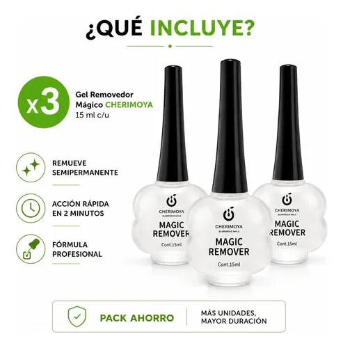 Gel Removedor Mágico Uñas Semipermanente Cherimoya 15ml X3un