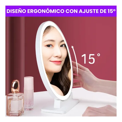 Espejo Maquillaje 30 Cm Táctil Luz Led 3 Colores Bateria Usb