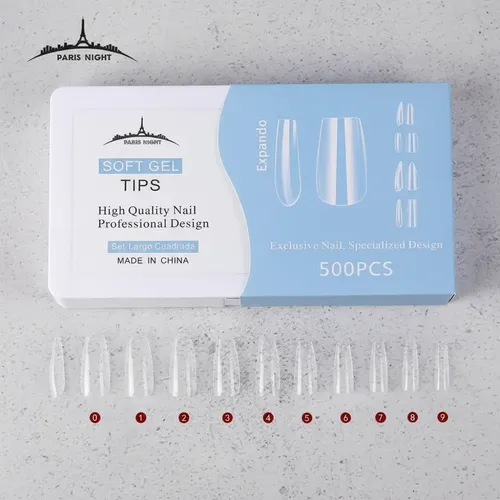 Tips Soft Gel Y Press On X500 Cuadrada Largo Paris Night Uña