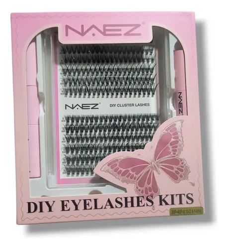 Kit de Pestañas Cluster Naez para Extensiones DIY con Adhesivo y Curvatura D