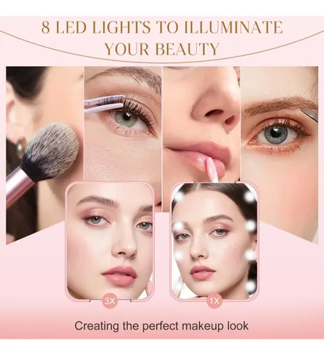 2pcs Espejo De Maquillaje Led Aumento 2x Portatil Para Para