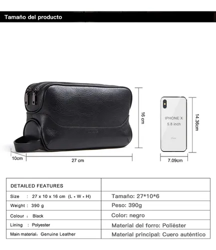 @. Neceseres Bolsa Cuero Neceser Maquillaje Viaje Negro Cuero Y Poliéster