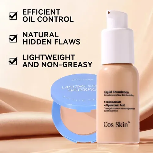 Set De Base Y Polvo Compacto De Maquillaje De 2 Piezas