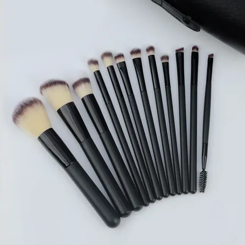 Set De 12 Brochas De Maquillaje Con Cubeta, Esponja Y Polvos