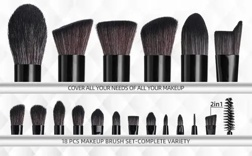 Set De 18 Pinceles Y Brochas Maquillaje Negro Vegano Estuche Negro
