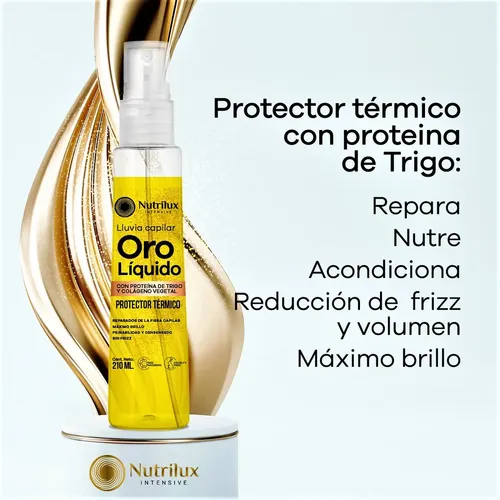 Protector Térmico Oro Liquido 210ml Formula Vegana Antifrizz