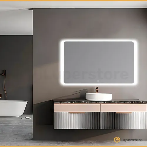 Espejo Rectangular Led Touch Colgar Luz Fria Baño Tactil