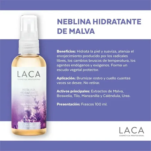 Neblina Hidratante Con Malva Y Boswelia Laca 100 Ml Momento de aplicación Día Noche Tipo de piel Todo tipo de piel