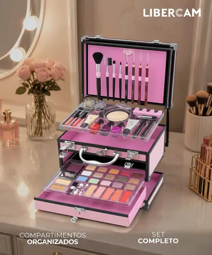 Maletin De Maquillaje Porta Cosmetico Makeup 31 Piezas LIBERCAM BAMA-02 Color Rosa