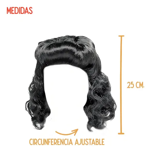 Peluca Negra Pin Up Manzana Cotillón Años 50s 60s 20cm