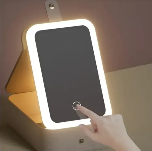 Espejo Led Porta Cosmeticos Usb Funda Simil Cuero