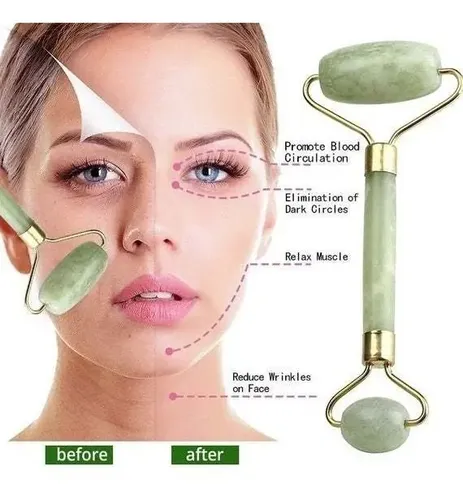 Kit Masajeador Facial Jade Rodillo +piedra Guasha-natural